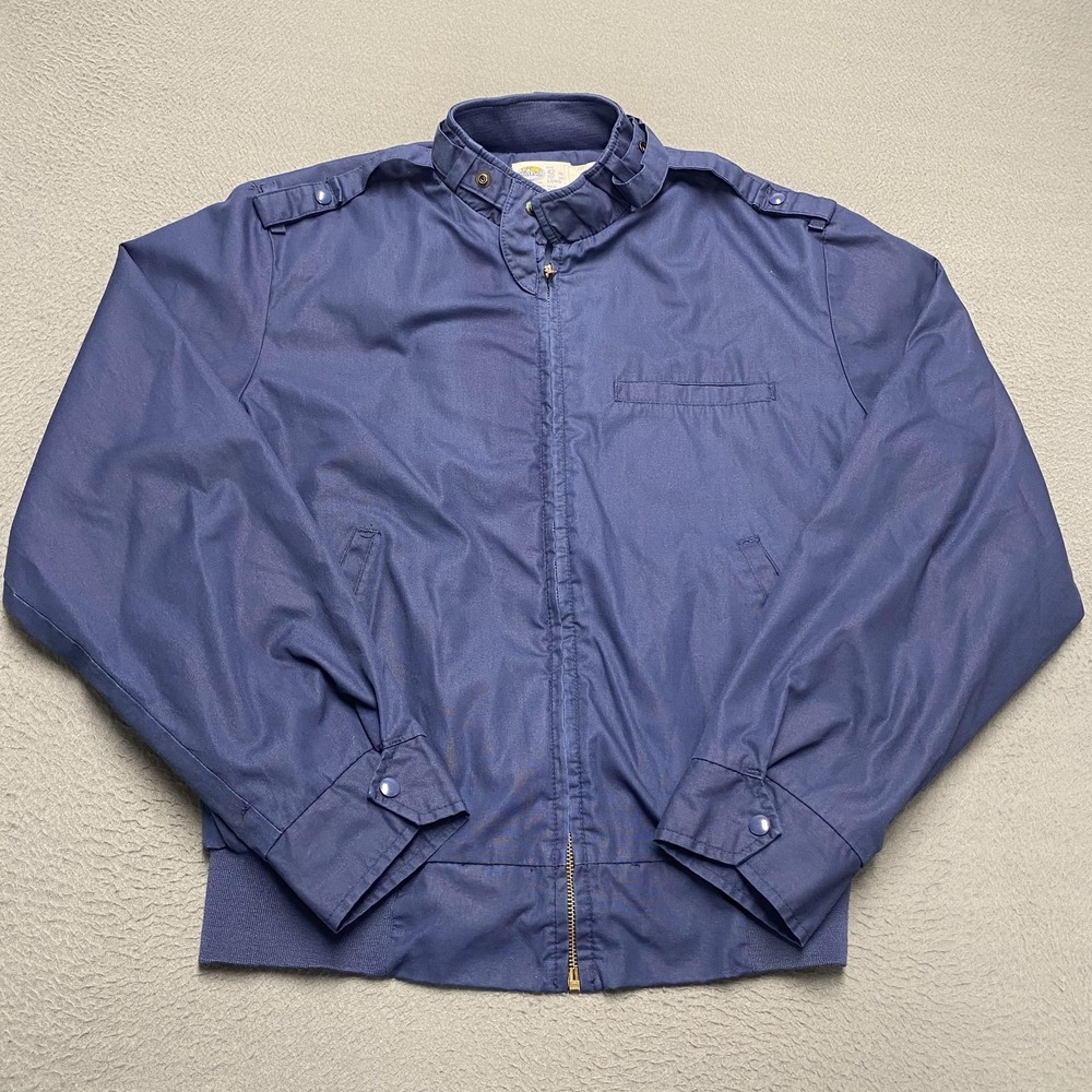 VTG‎ Riverside Jacket Mens 42 Blue Bomber Collared Lined Full Zip Canvas USA 80s
